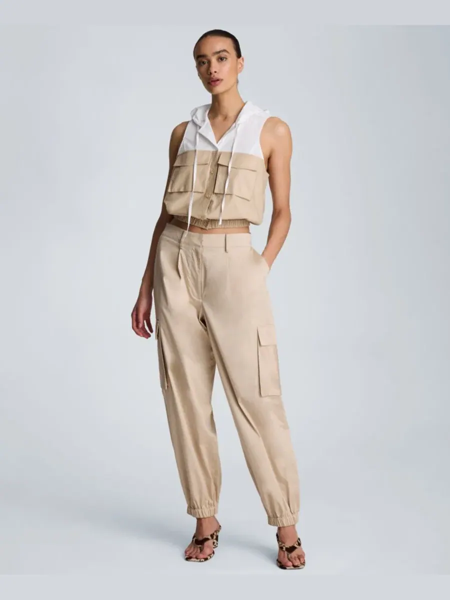 Брюки-джоггеры с высокой посадкой и защипами, модель High Rise Front Pleat Cargo Jogger Pants — изображение 2 из 6, бежевый
