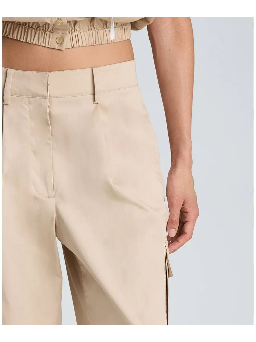 Брюки-джоггеры с высокой посадкой и защипами, модель High Rise Front Pleat Cargo Jogger Pants — изображение 4 из 6, бежевый