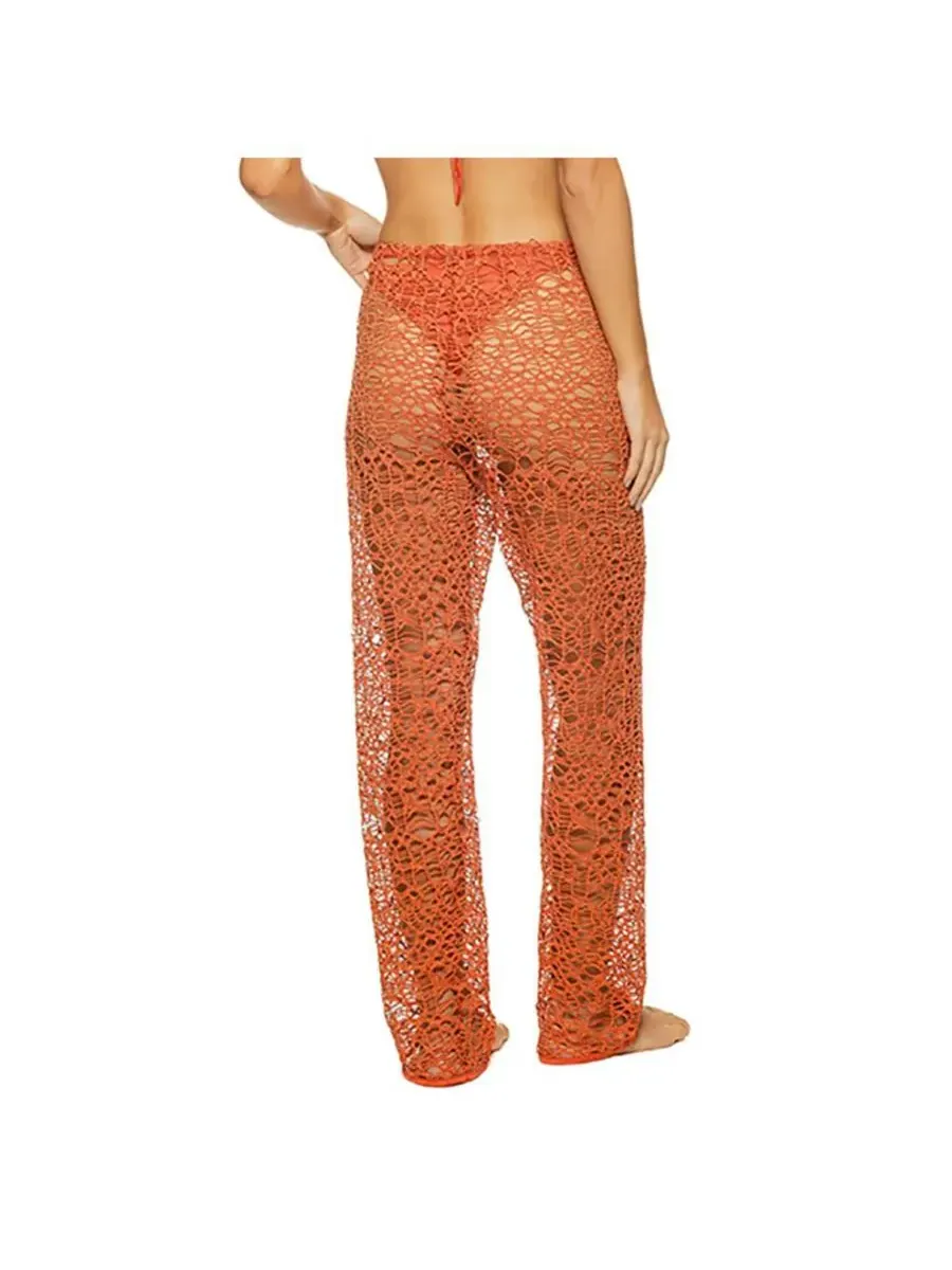 Женские брюки-накидки из макраме с морскими стрингами Guria Beachwear — изображение 2 из 3, сиенна