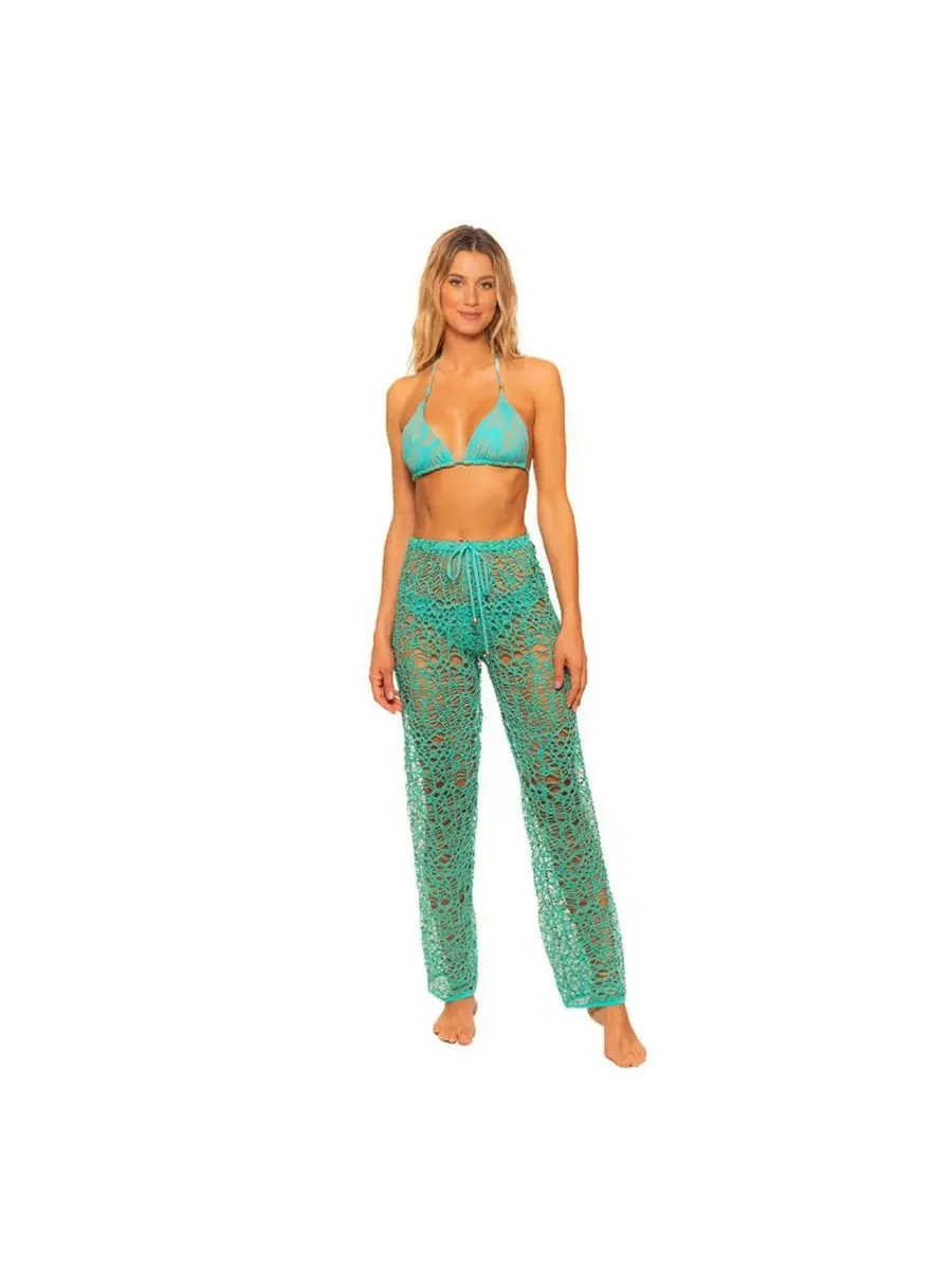 Женские брюки-накидки из макраме с морскими стрингами Guria Beachwear — изображение 2 из 3, голубой зеленый