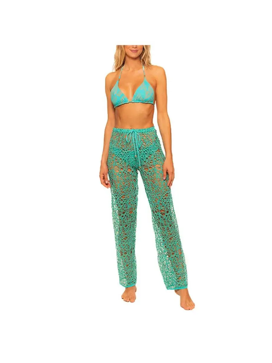 Женские брюки-накидки из макраме с морскими стрингами Guria Beachwear — изображение 3 из 3, голубой зеленый