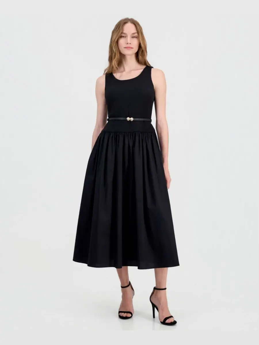 Платье макси с заниженной талией и поясом Anne Klein — изображение 1 из 5, черный