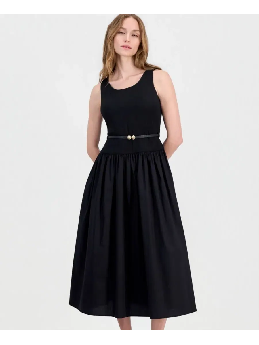 Платье макси с заниженной талией и поясом Anne Klein — изображение 2 из 5, черный