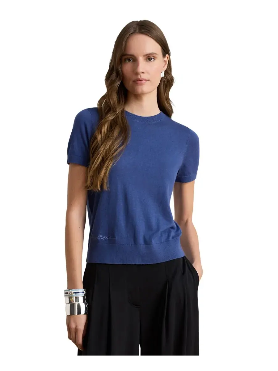 Пуловер с коротким рукавом и круглым вырезом из хлопка и модала Petite Cotton-Modal Blend
