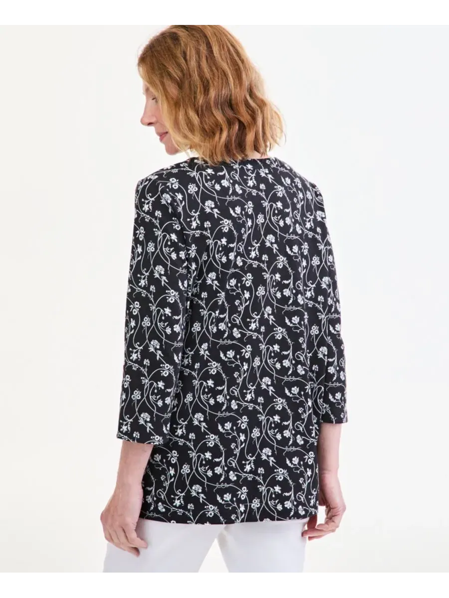 Туника с цветочным принтом, 3/4 рукав, хлопковая смесь, Petite Floral 3/4-Sleeve Cotton-Blend Tunic — изображение 3 из 3