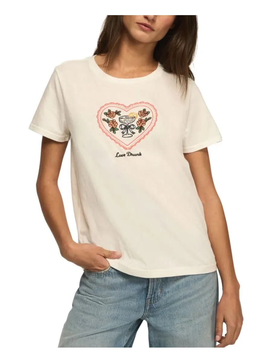 Женская классическая футболка с круглым вырезом Love Drunk Lucky Brand — изображение 1 из 4, яркий белый