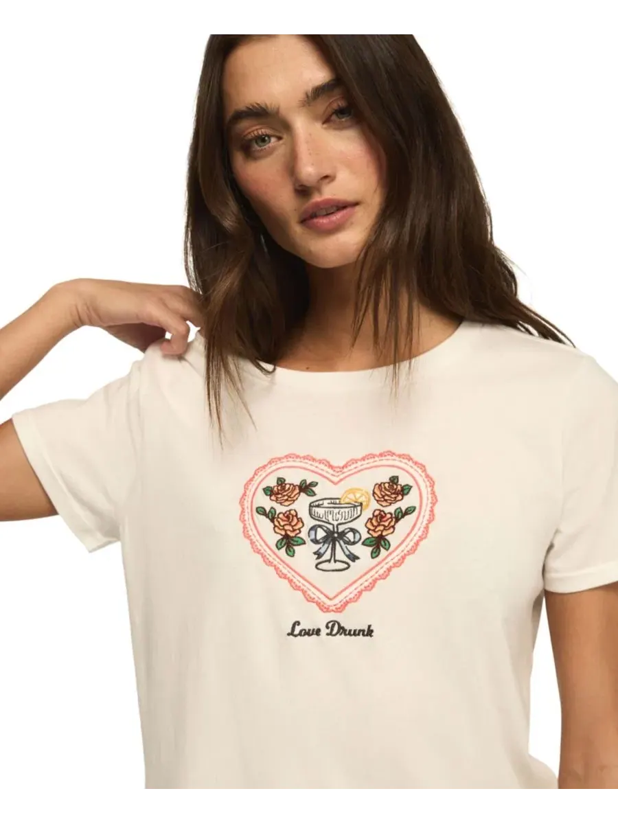 Женская классическая футболка с круглым вырезом Love Drunk Lucky Brand — изображение 3 из 4, яркий белый