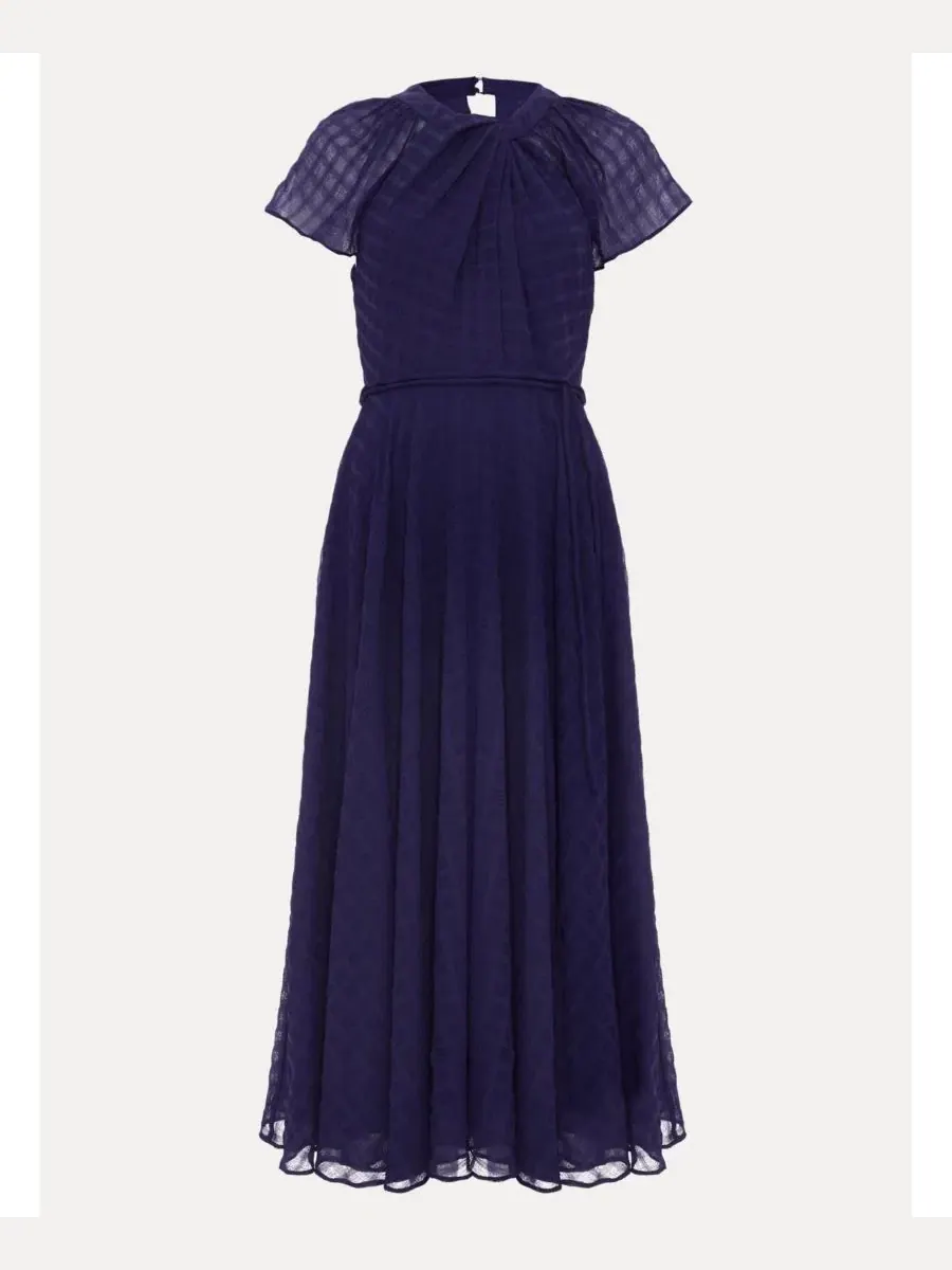 Платье миди с зауженным кроем Gwen Pleated Textured Phase Eight — изображение 2 из 8, темно-синий