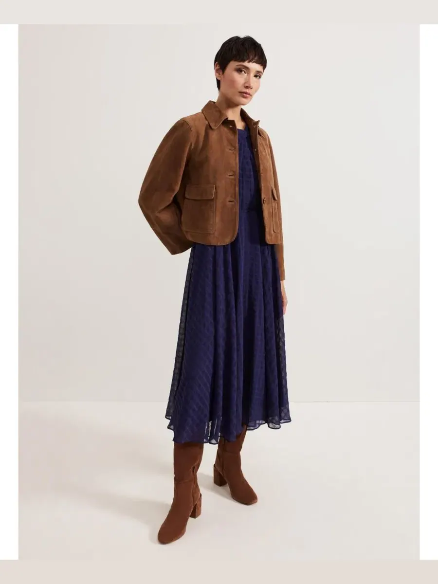 Платье миди с зауженным кроем Gwen Pleated Textured Phase Eight — изображение 7 из 8, темно-синий