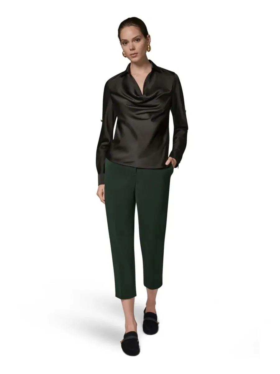 Топ с драпированным воротником, с длинным рукавом, Petite Satin Back Crepe Long-Sleeve Top Donna — изображение 2 из 10