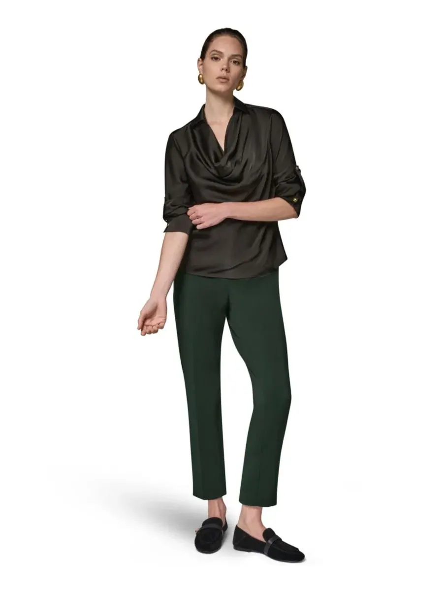 Топ с драпированным воротником, с длинным рукавом, Petite Satin Back Crepe Long-Sleeve Top Donna — изображение 3 из 10
