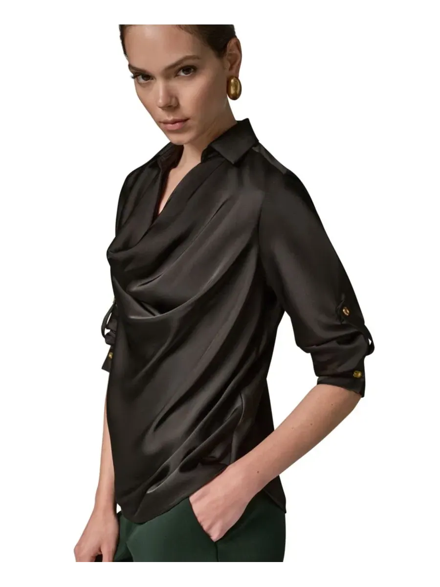 Топ с драпированным воротником, с длинным рукавом, Petite Satin Back Crepe Long-Sleeve Top Donna — изображение 4 из 10