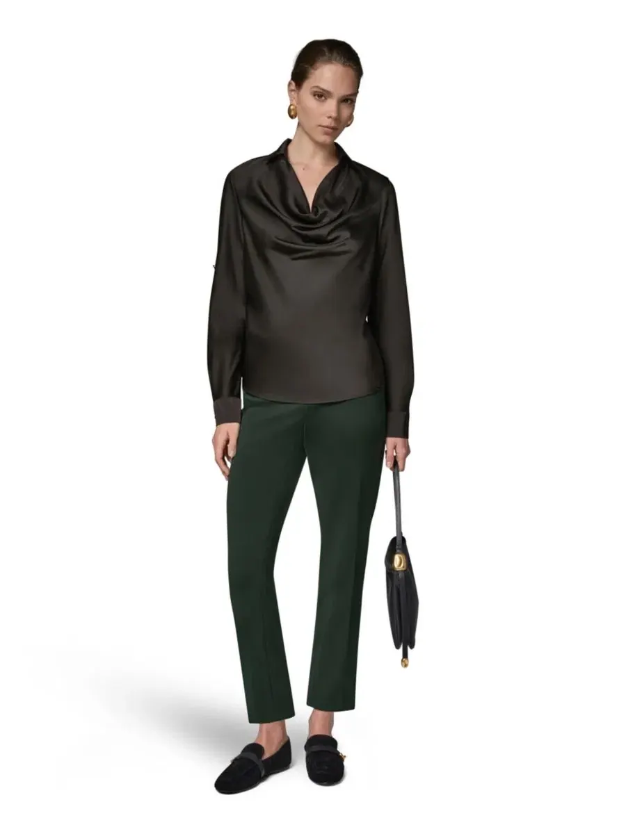 Топ с драпированным воротником, с длинным рукавом, Petite Satin Back Crepe Long-Sleeve Top Donna — изображение 6 из 10