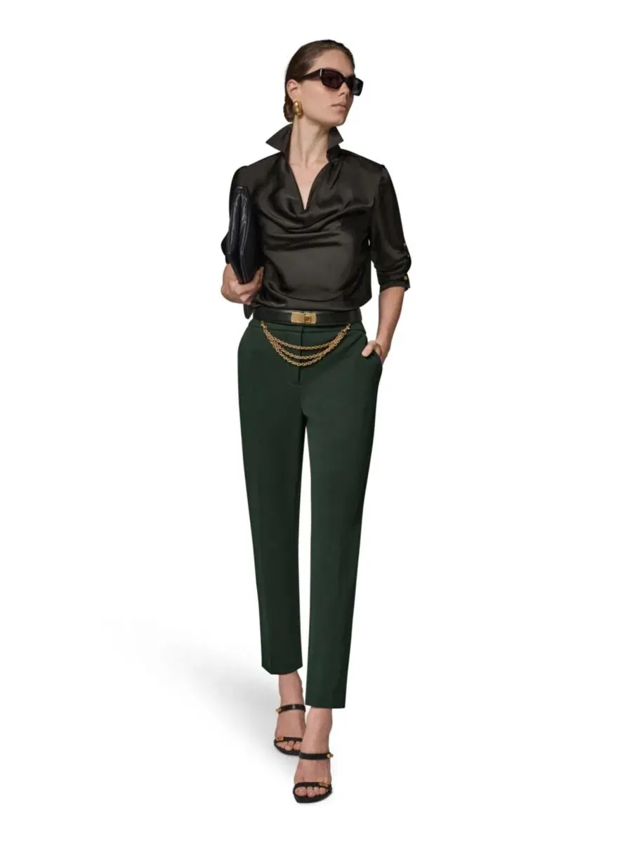 Топ с драпированным воротником, с длинным рукавом, Petite Satin Back Crepe Long-Sleeve Top Donna — изображение 7 из 10