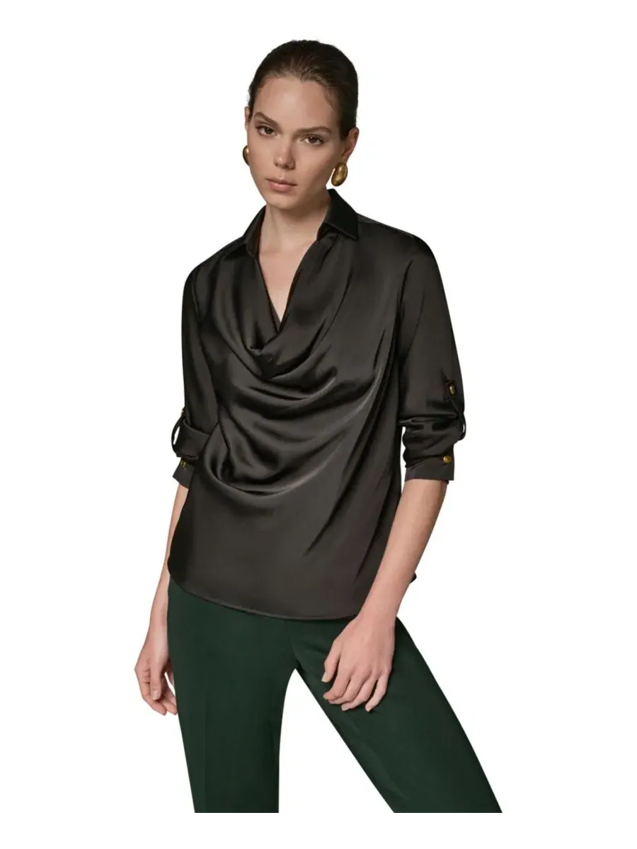 Топ с драпированным воротником, с длинным рукавом, Petite Satin Back Crepe Long-Sleeve Top Donna — изображение 8 из 10