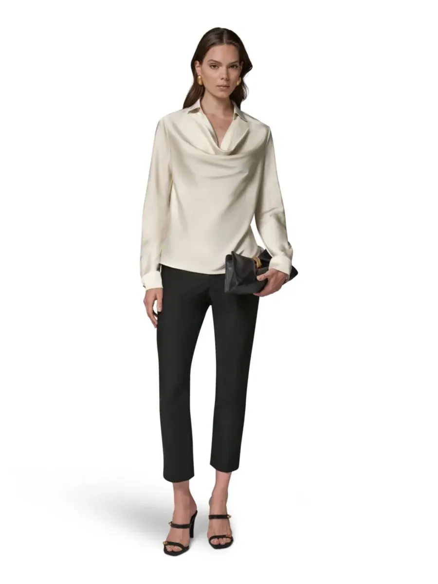 Топ с длинным рукавом, воротник-капюшон, Petite Satin Back Crepe Long-Sleeve Top Donna Karan New — изображение 10 из 12