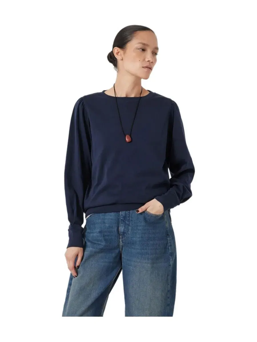 Топ свободного кроя с рукавом-фонариком Emily Puff Sleeve Relaxed Top Hush — изображение 1 из 4, темный темно-синий