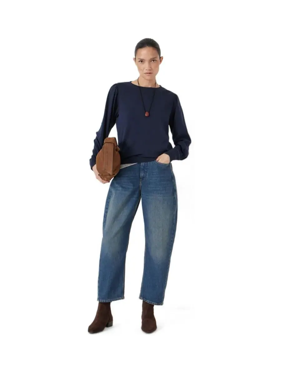 Топ свободного кроя с рукавом-фонариком Emily Puff Sleeve Relaxed Top Hush — изображение 2 из 4, темный темно-синий