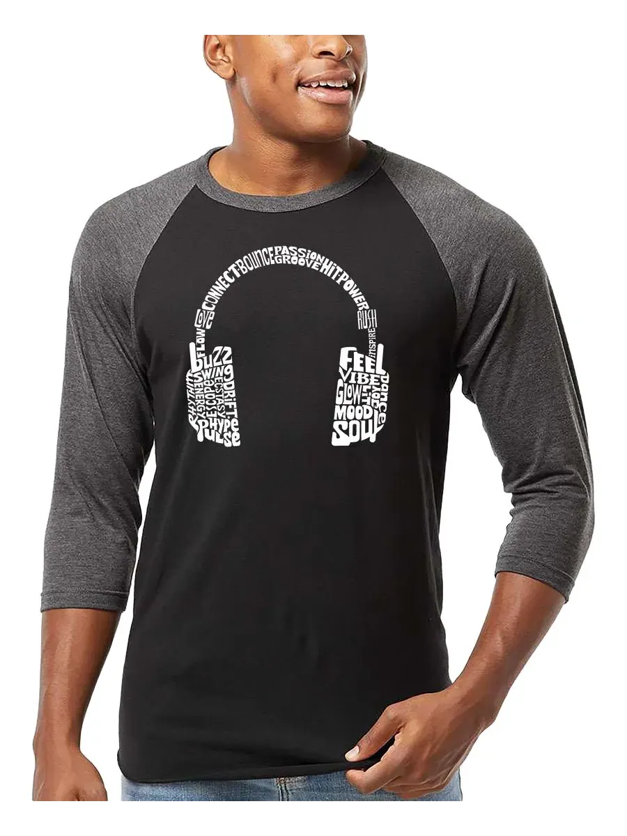 Футболка с регланом и принтом Headphones Word Art LA Pop Art — изображение 1 из 4, черный/серый
