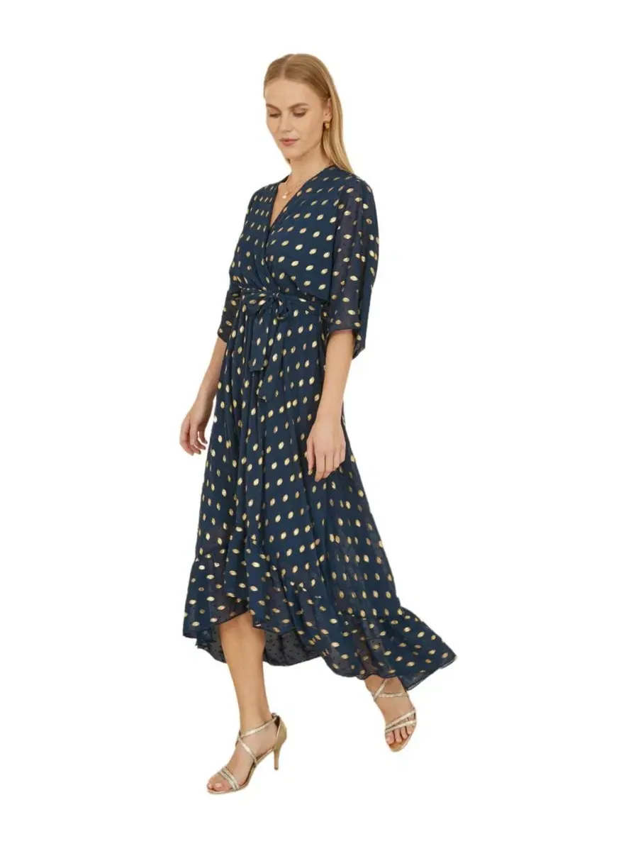 Платье-миди с запахом, с принтом фольга, модель Foil Print Wrap Over Dress Yumi