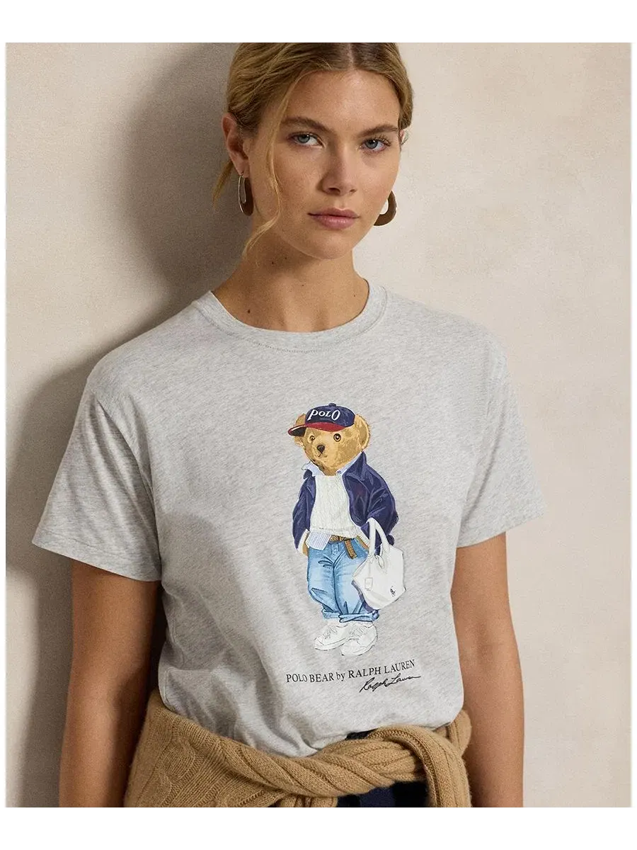 Женская футболка с круглым вырезом и принтом медведя Polo Ralph Lauren — изображение 3 из 4, серый