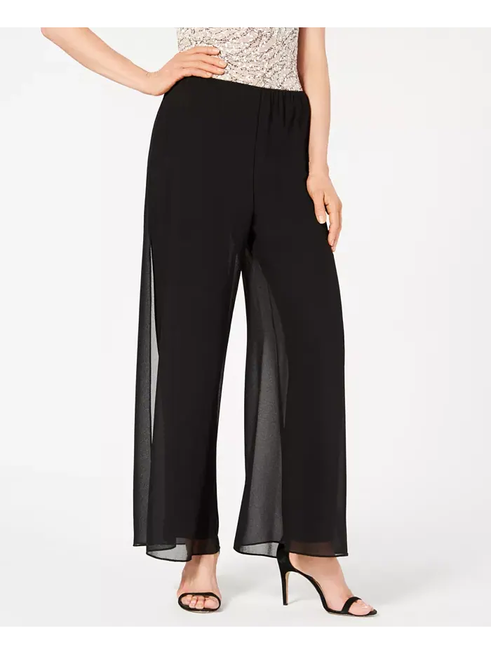 Узкие брюки прямого кроя с накладными деталями Petite Straight-Leg Overlay Pants Alex Evenings — изображение 1 из 4, черный