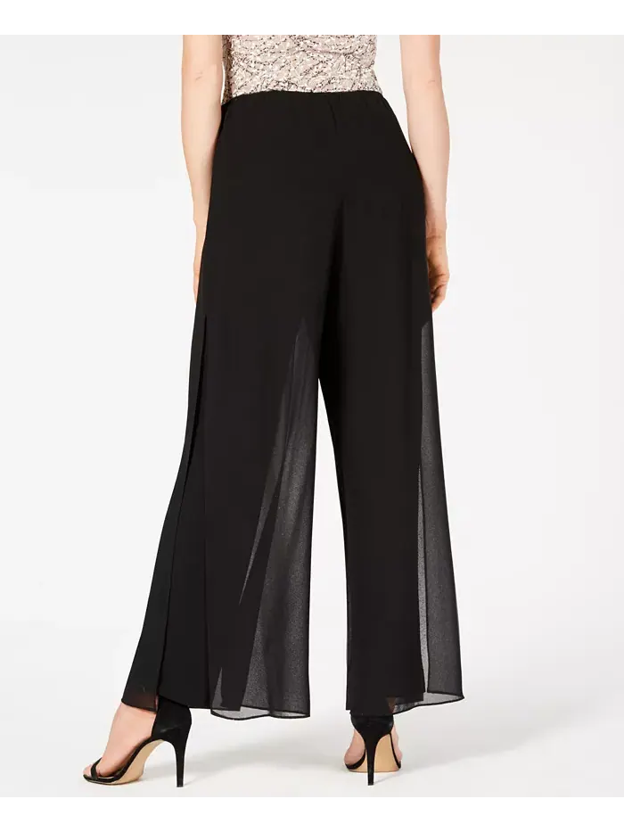 Узкие брюки прямого кроя с накладными деталями Petite Straight-Leg Overlay Pants Alex Evenings — изображение 2 из 4, черный