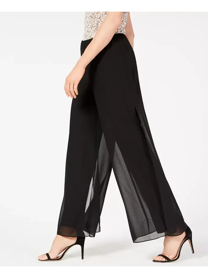 Узкие брюки прямого кроя с накладными деталями Petite Straight-Leg Overlay Pants Alex Evenings — изображение 3 из 4, черный