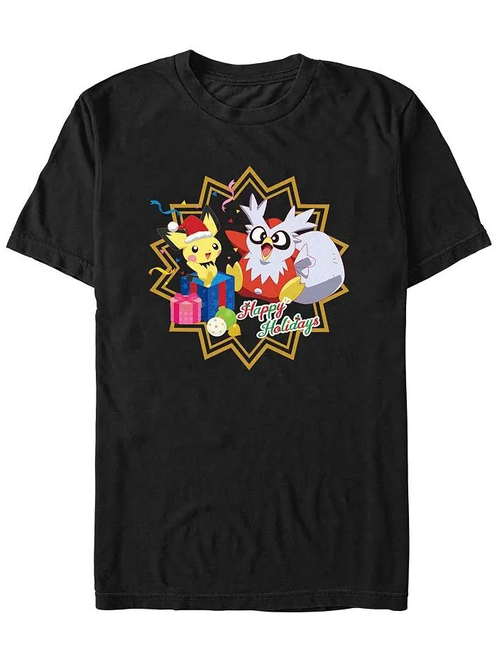 Мужская футболка с короткими рукавами Pokemon Holiday Party Fifth Sun — изображение 1 из 1, черный