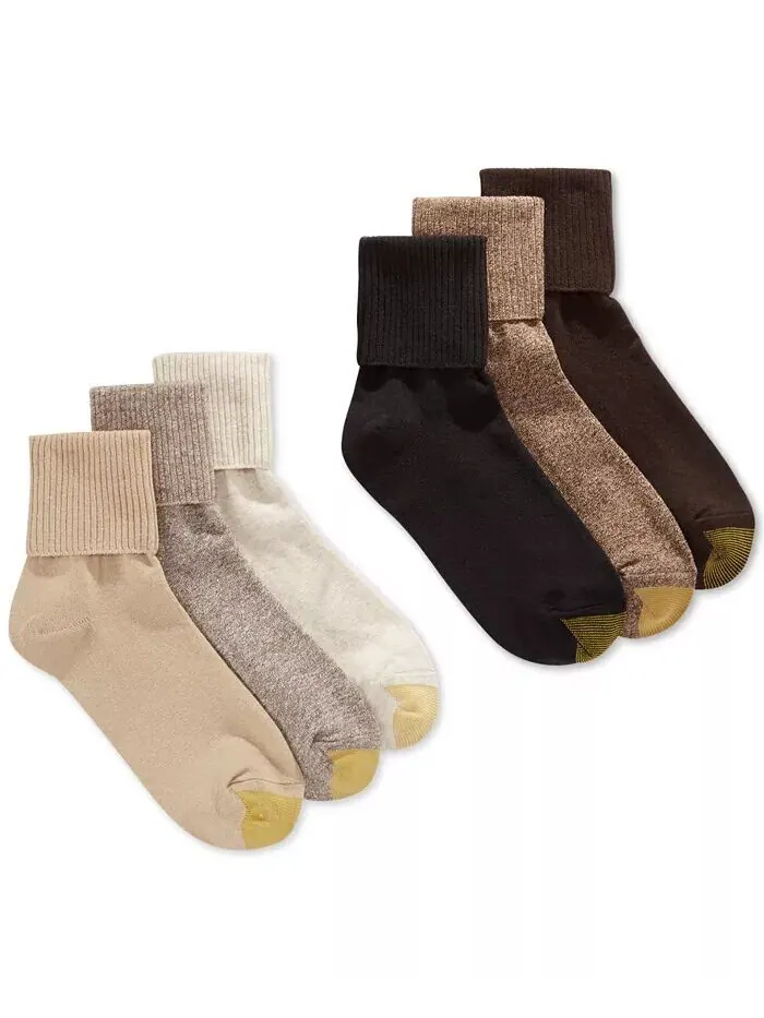 Женские повседневные носки с поворотными манжетами (6 пар) Gold Toe — изображение 1 из 4, хаки