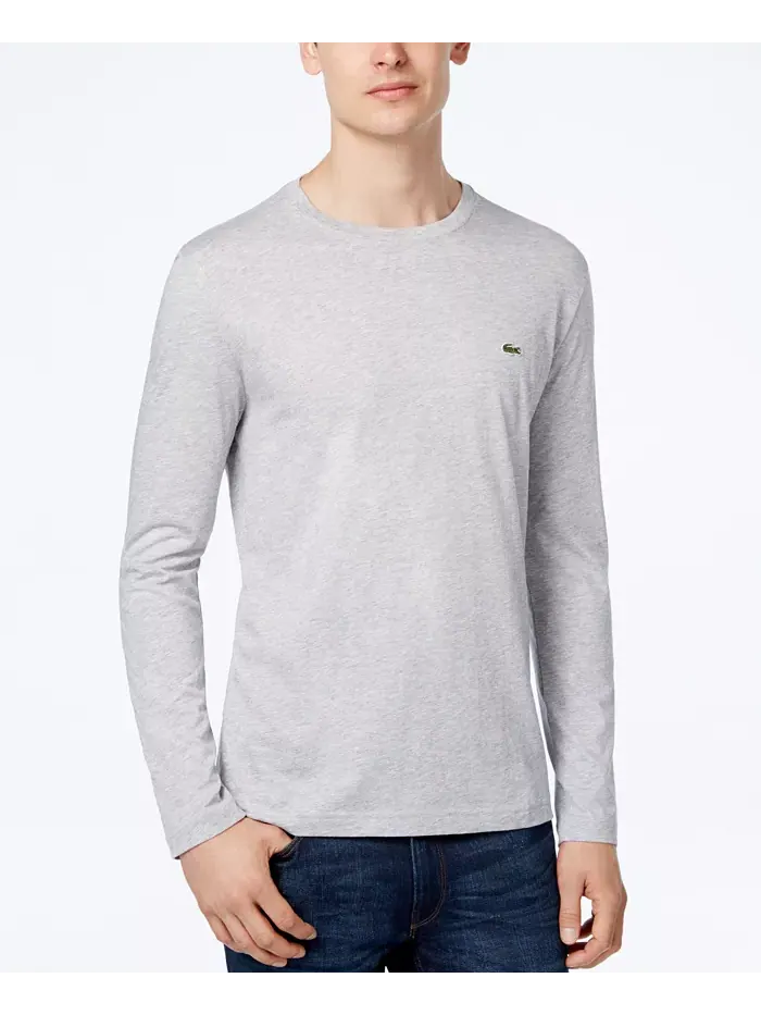 Футболка Lacoste, мужская, с длинным рукавом и круглым вырезом — изображение 1 из 2, серебристый