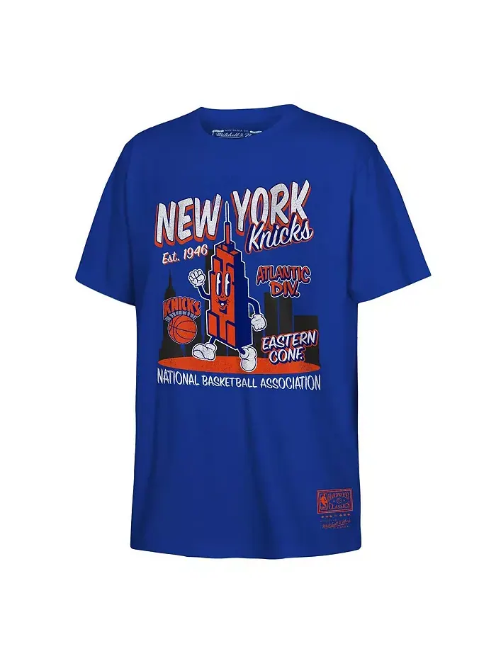 Футболка ретро с логотипом New York Knicks и надписью Mascot Script для мальчиков и девочек — изображение 1 из 1, синий