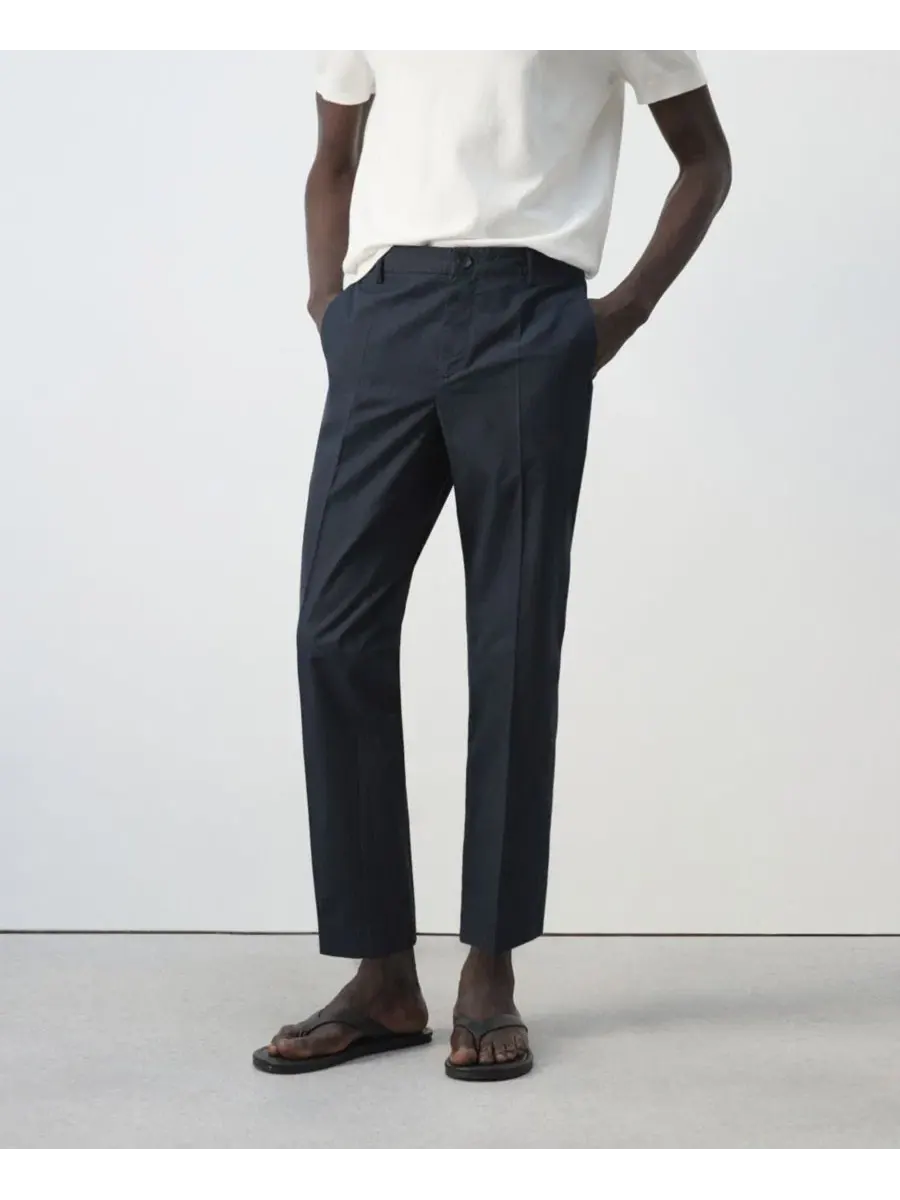 Брюки зауженные укороченные из хлопка и лиоцелла Slim Fit MANGO