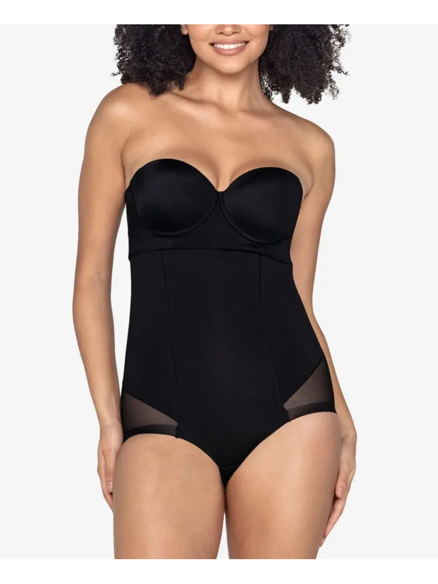 Боди-комбинезон без бретелек Sheer Highlight Extra-Waisted Tummy-Control Leonisa — черный