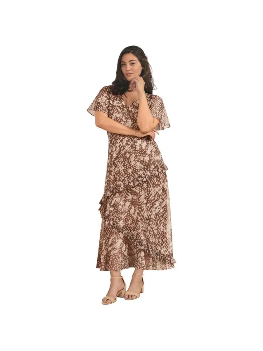 Платье миди с волнистой юбкой, без рукавов, модель Neutral Speckle Animal AVENUE, Neutral Speckle — изображение 1 из 3