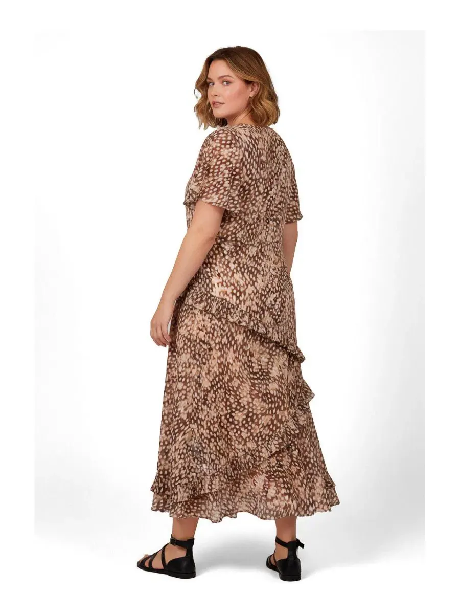 Платье миди с волнистой юбкой, без рукавов, модель Neutral Speckle Animal AVENUE, Neutral Speckle — изображение 2 из 3