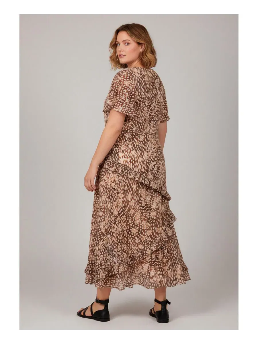 Платье миди с волнистой юбкой, без рукавов, модель Neutral Speckle Animal AVENUE, Neutral Speckle — изображение 3 из 3