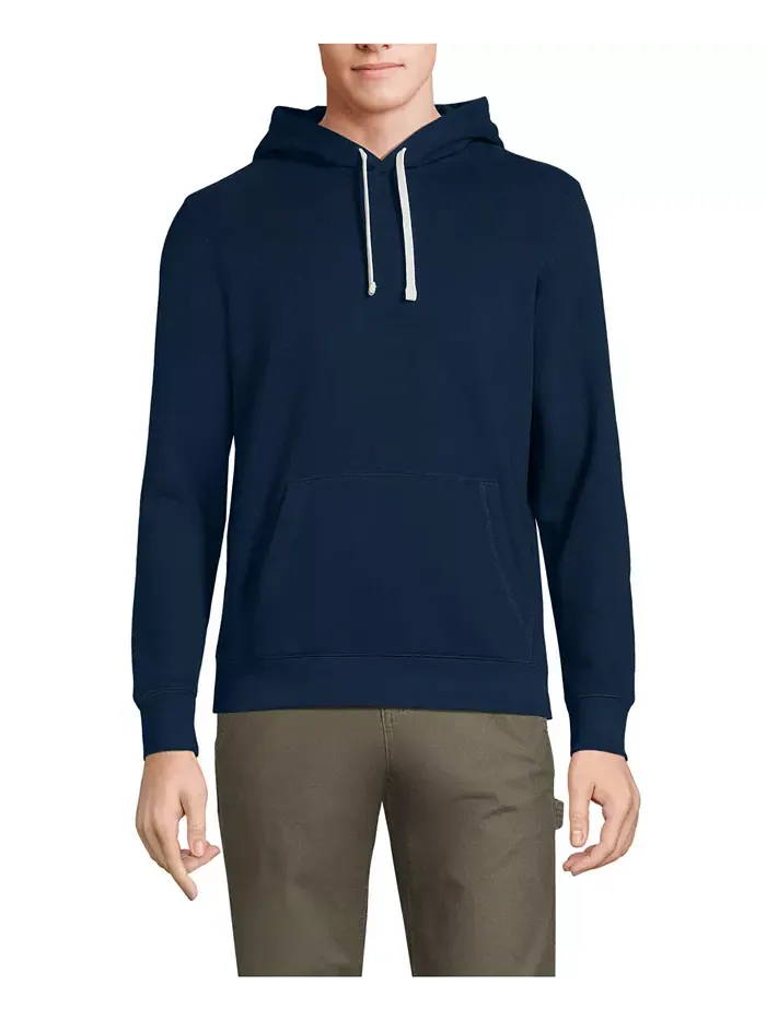 Мужская толстовка с капюшоном Serious Sweats на молнии, с длинными рукавами Lands' End — изображение 1 из 3, темно-синий