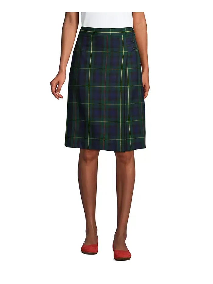 Женская клетчатая юбка А-силуэта ниже колена Lands' End — изображение 1 из 2, классический темно-синий