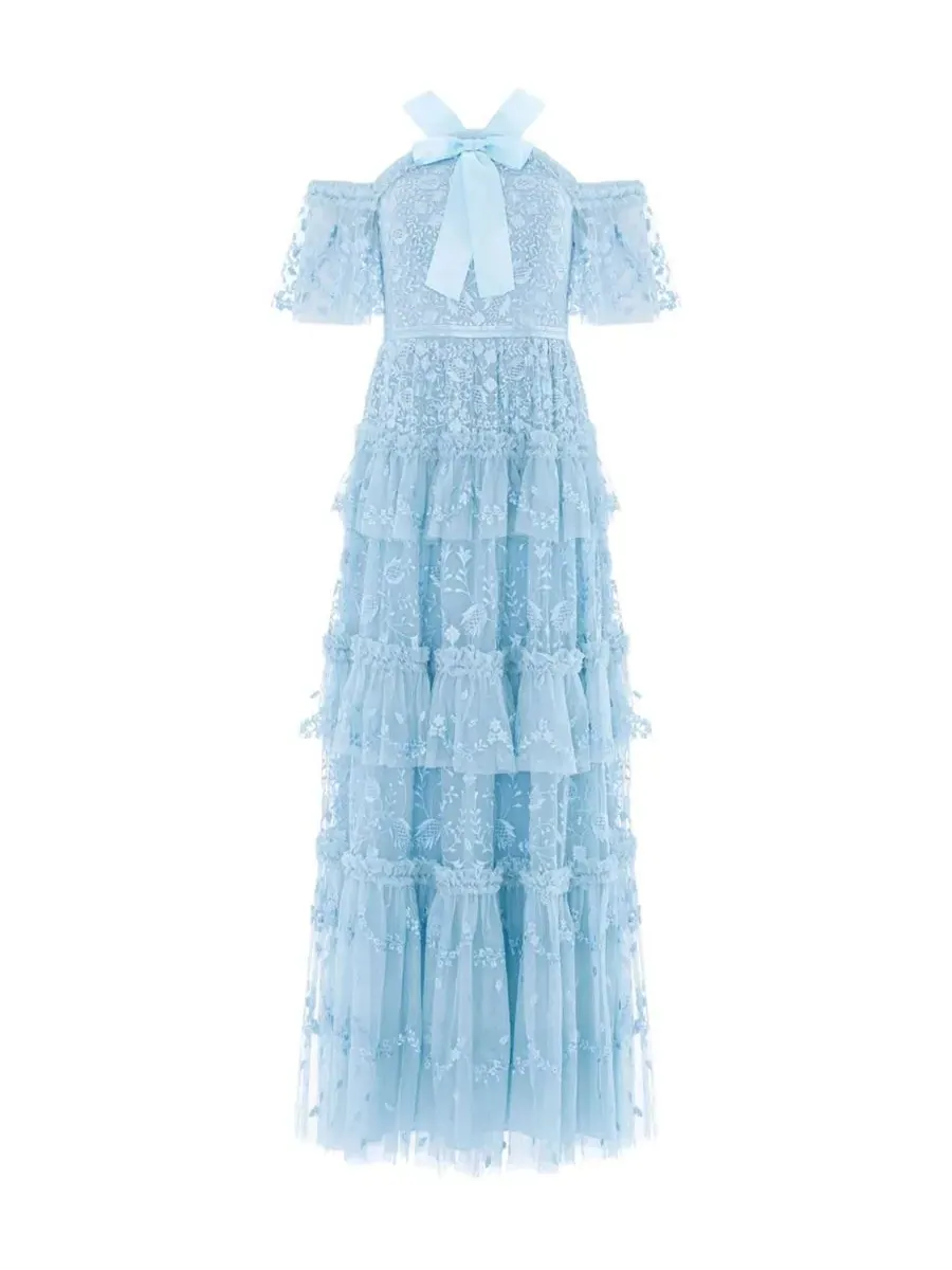 Платье-макси с многослойной юбкой Primrose Tiered Maxi Gown Needle & Thread — изображение 2 из 4, голубой