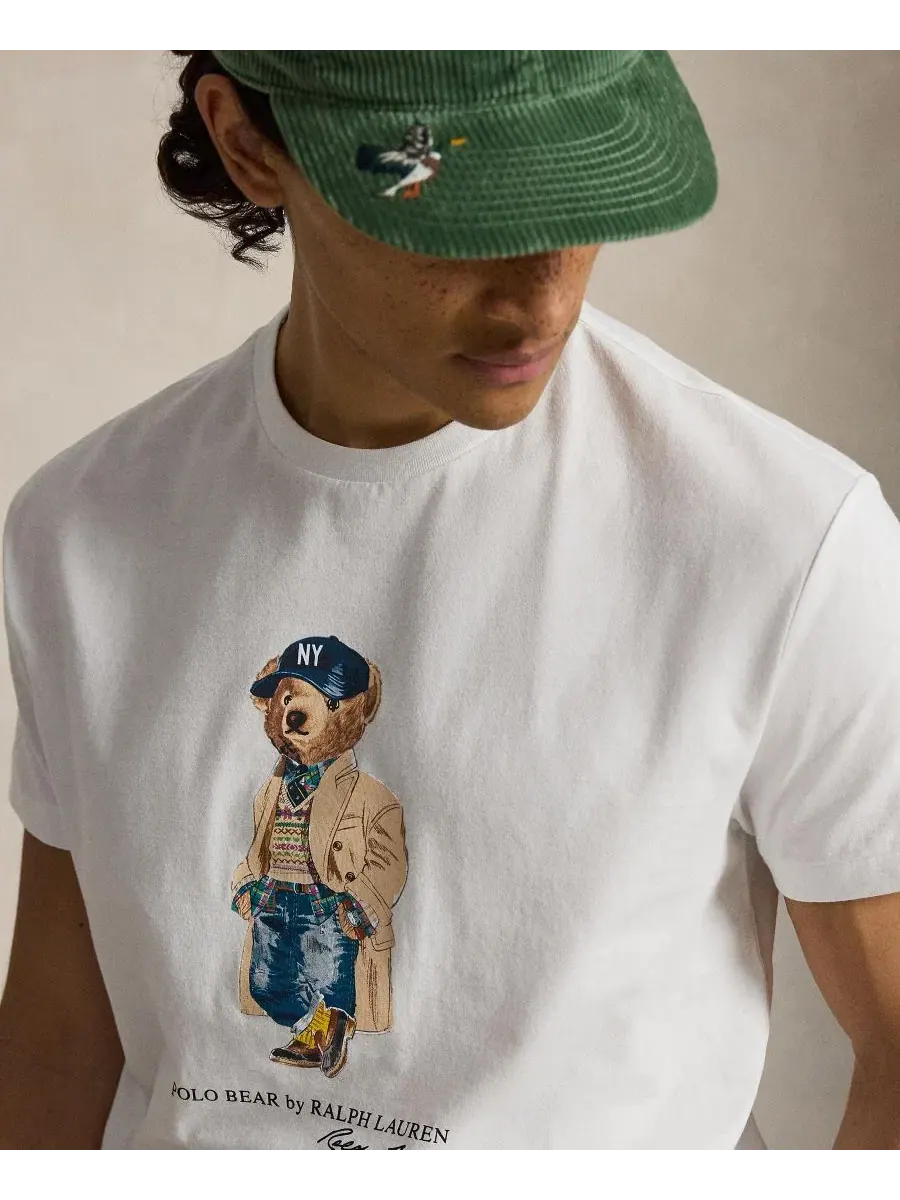 Футболка классического кроя с принтом Polo Bear Polo Ralph Lauren — изображение 3 из 5, белый