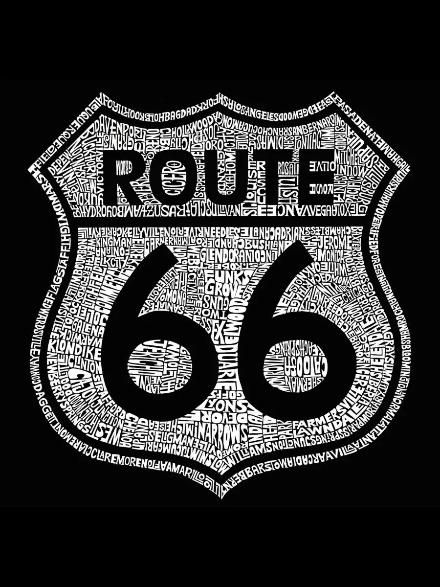 Футболка с надписью "Города для полных людей вдоль легендарной трассы Route 66" LA Pop Art — изображение 2 из 3, черный