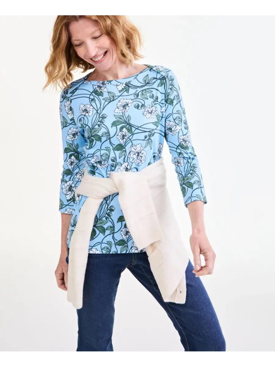 Футболка с принтом Petite Boat Neck 3/4-Sleeve Floral Winding Pima T-Shirt Style & Co, Winding — изображение 2 из 4