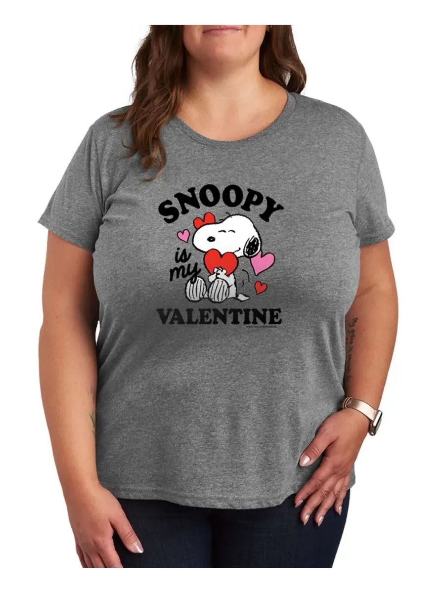 Женская футболка с коротким рукавом и графическим принтом "Peanuts Snoopy Is My Valentine" Hybrid — изображение 1 из 3, серый