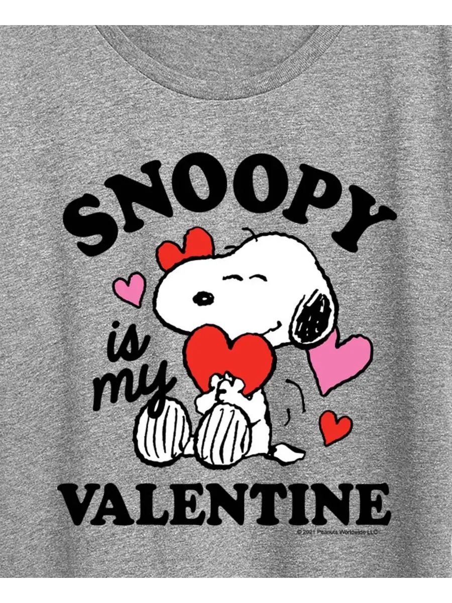 Женская футболка с коротким рукавом и графическим принтом "Peanuts Snoopy Is My Valentine" Hybrid — изображение 2 из 3, серый