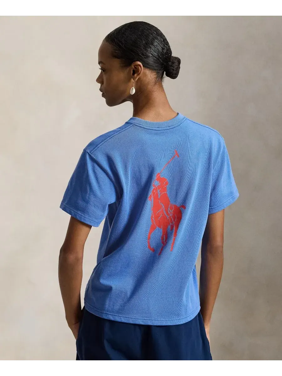 Женская футболка с круглым вырезом "Большой пони" Polo Ralph Lauren — изображение 5 из 6, синий