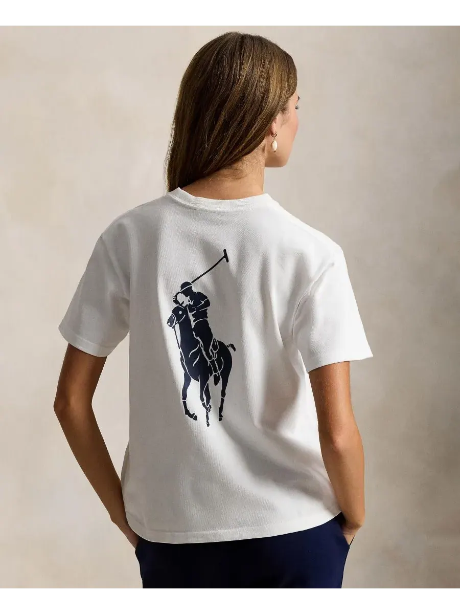 Женская футболка с круглым вырезом "Большой пони" Polo Ralph Lauren — изображение 4 из 5, белый