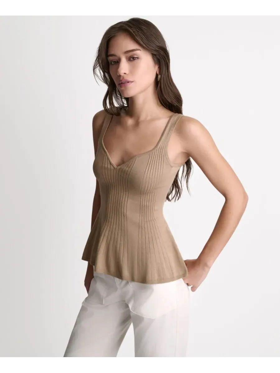 Топ без рукавов с пеплумом и декольте сердечком BCBG — изображение 3 из 6, песочный