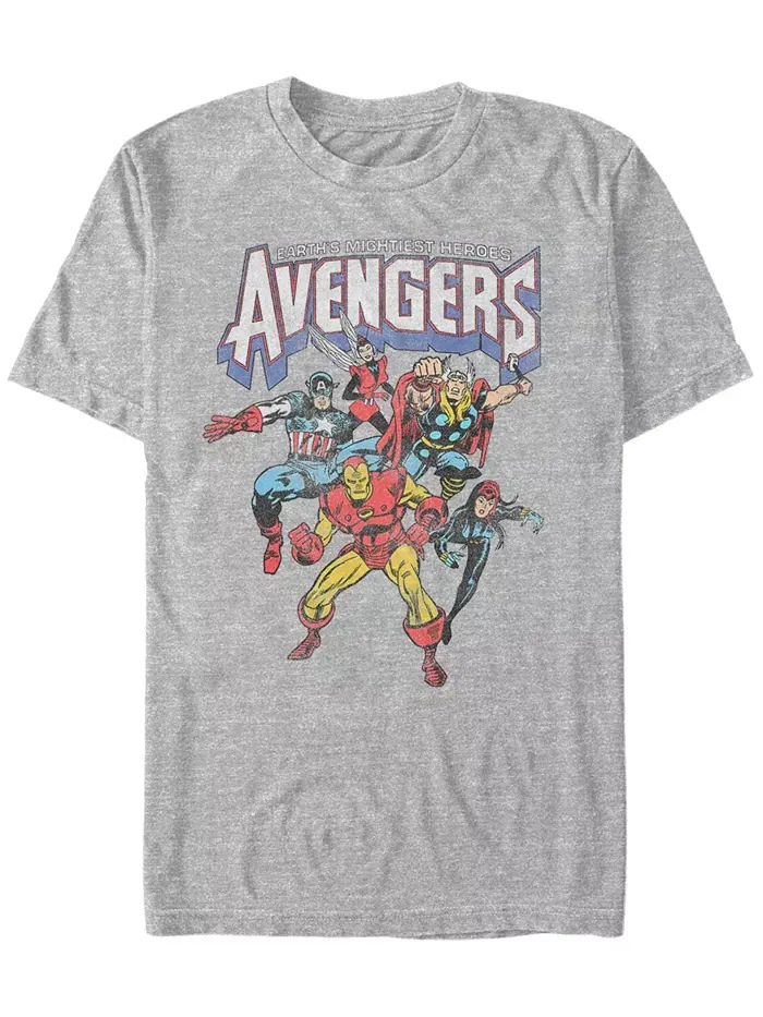 Футболка с коротким рукавом Marvel Men's Comic Collection Retro Earths Mightiest Heroes Fifth Sun — изображение 1 из 1, серый
