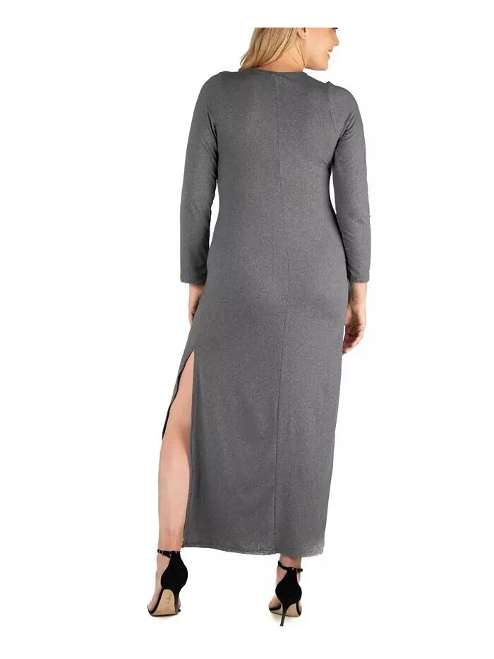 Женское платье макси с боковыми разрезами больших размеров 24seven Comfort Apparel — изображение 3 из 3, серый